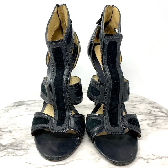 L.A.M.B. Gwen Stefani Two Tone Strappy Sandal Pumps Leather Black event 10 dress - Picture 4 of 16